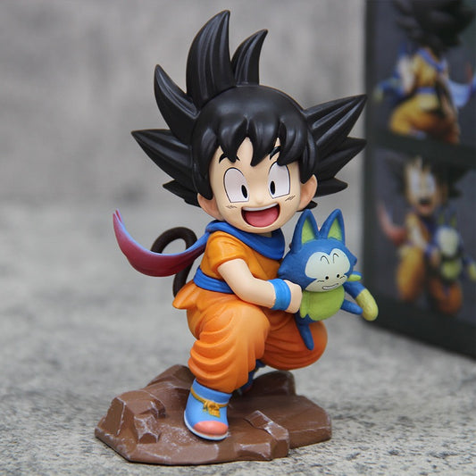 Dragon Ball Chibi Style Young Goku Holding Puar Scene Car Dashboard Ornament Anime Figure anime collectible for desk and roo