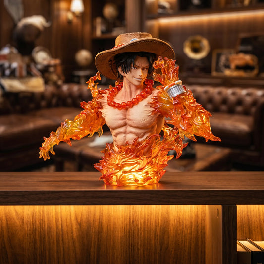 +1 Anime Ace Fire Effect Light-Up Anime Bust - 14cm Collectible Figure Anime Figure / Collectible Statue