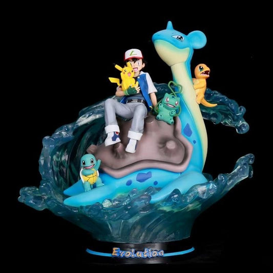 Pokemon Ash Ketchum Riding Lapras Wave LED Luminous Statue (30cm)