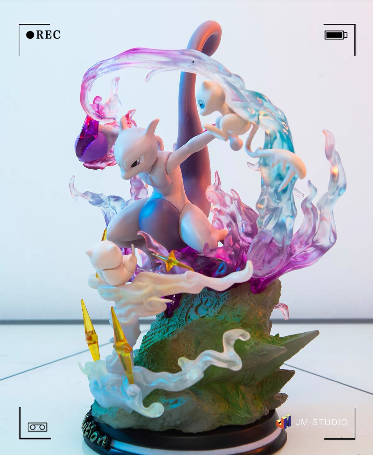 +1 Anime Pokemon Mewtwo & Mew Luminous Action Figure - 26cm LED Collectible Statue Anime Action Figure