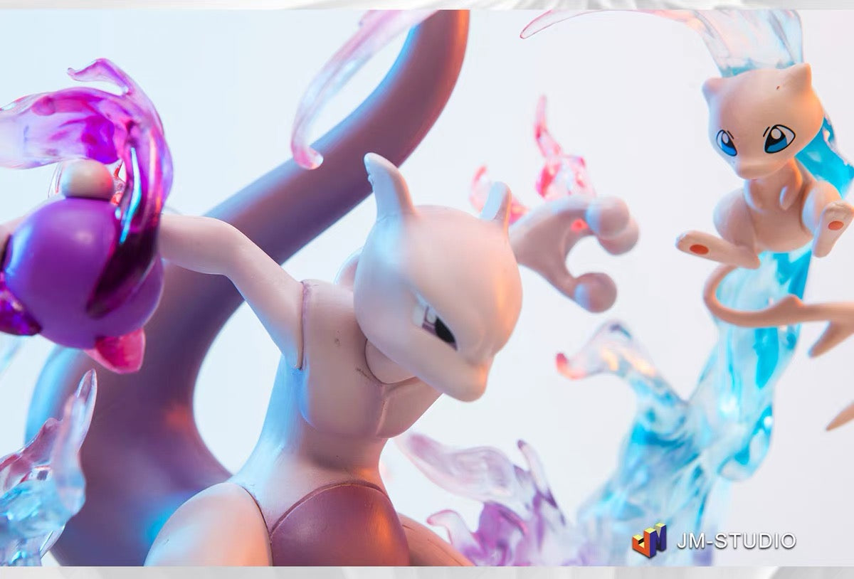 +1 Anime Pokemon Mewtwo & Mew Luminous Action Figure - 26cm LED Collectible Statue Anime Action Figure
