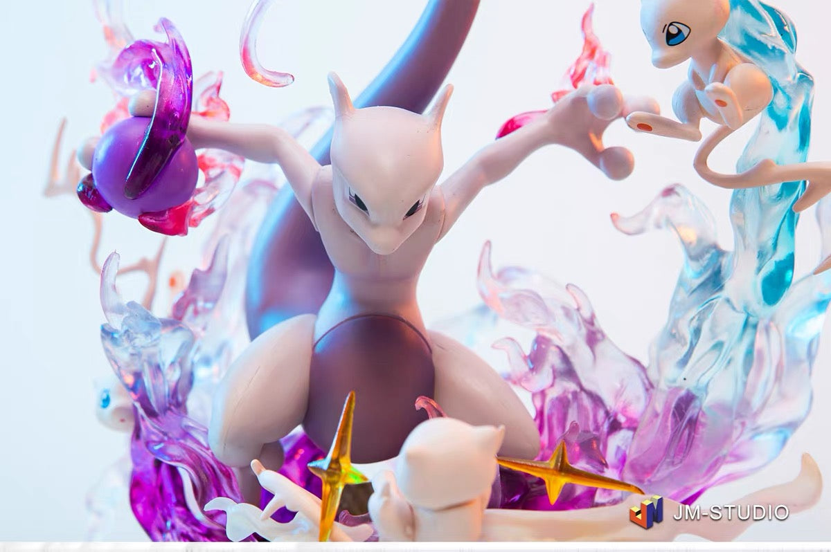 +1 Anime Pokemon Mewtwo & Mew Luminous Action Figure - 26cm LED Collectible Statue Anime Action Figure