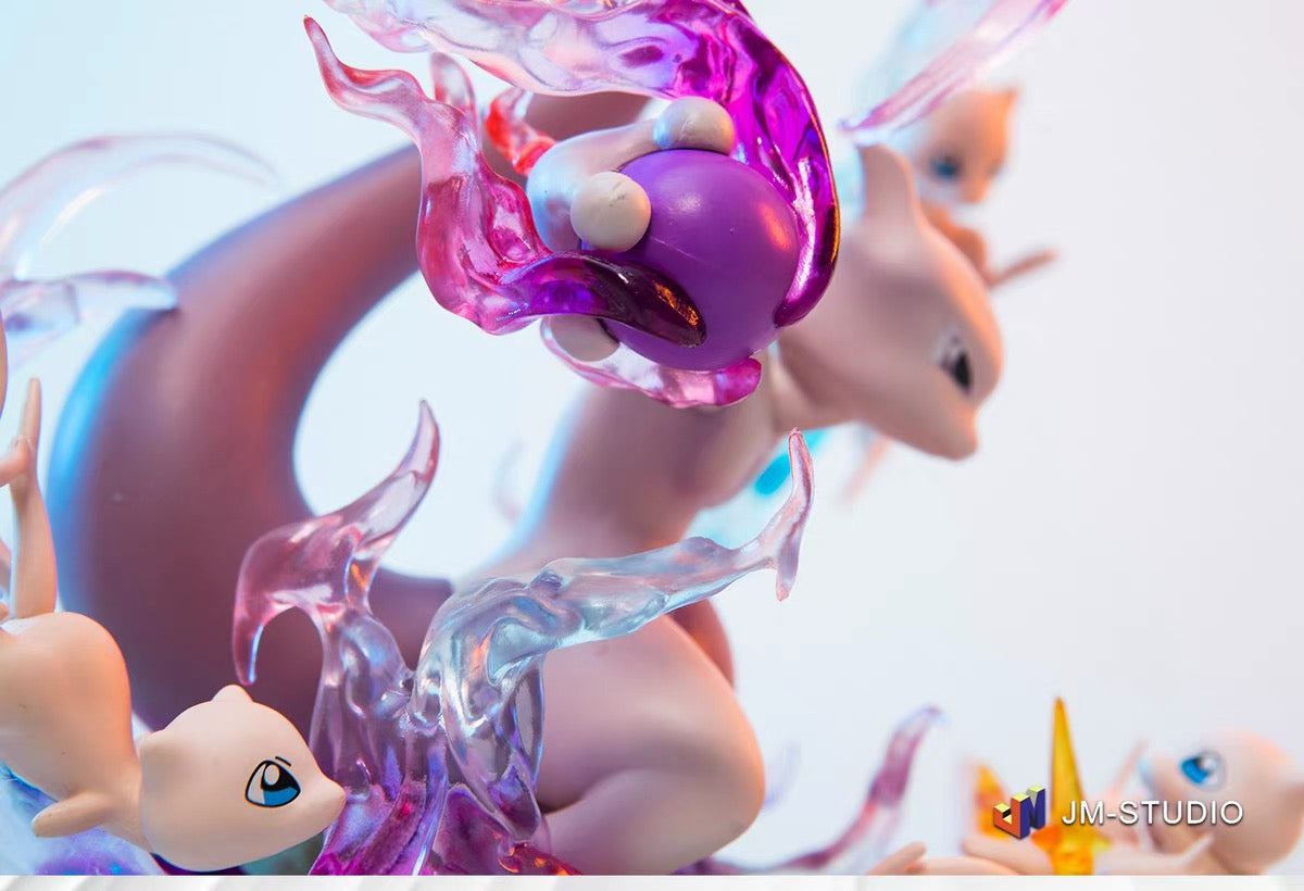 +1 Anime Pokemon Mewtwo & Mew Luminous Action Figure - 26cm LED Collectible Statue Anime Action Figure