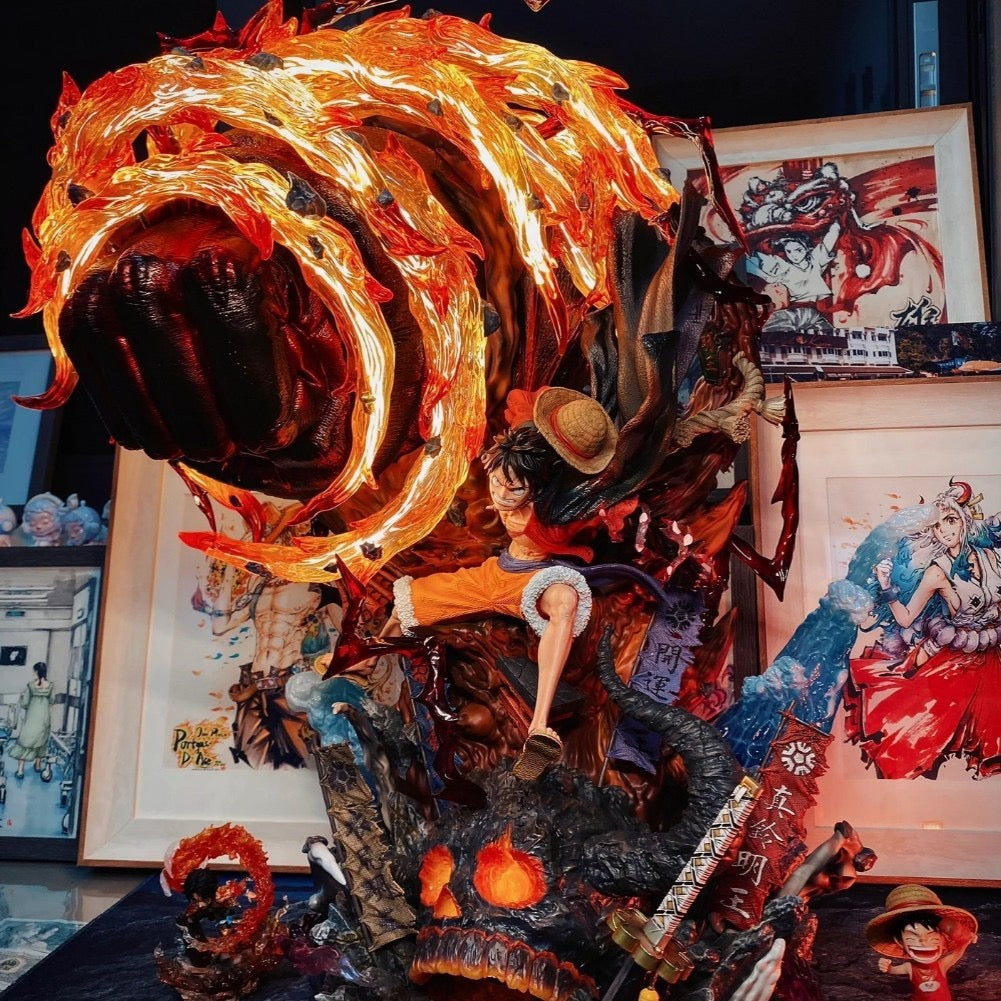 One Piece: Monkey D. Luffy Red Roc Wano Arc Statue  Massive LED Flame Edition premium anime display for collector shelf and gaming room