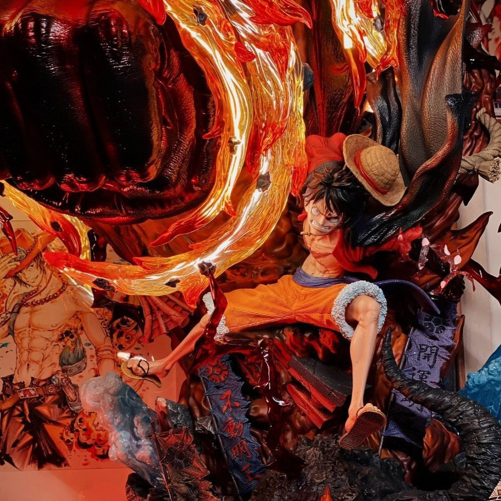 One Piece: Monkey D. Luffy Red Roc Wano Arc Statue  Massive LED Flame Edition anime-inspired room upgrade piece for gaming setup decor