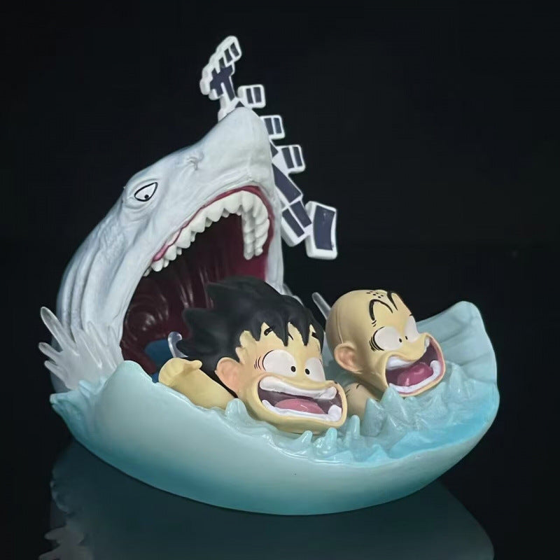 Panic in Paradise!  The Iconic Goku & Krillin Shark Chase Diorama Ornament/Little gift display figure styled for AddOne curated collector shelf
