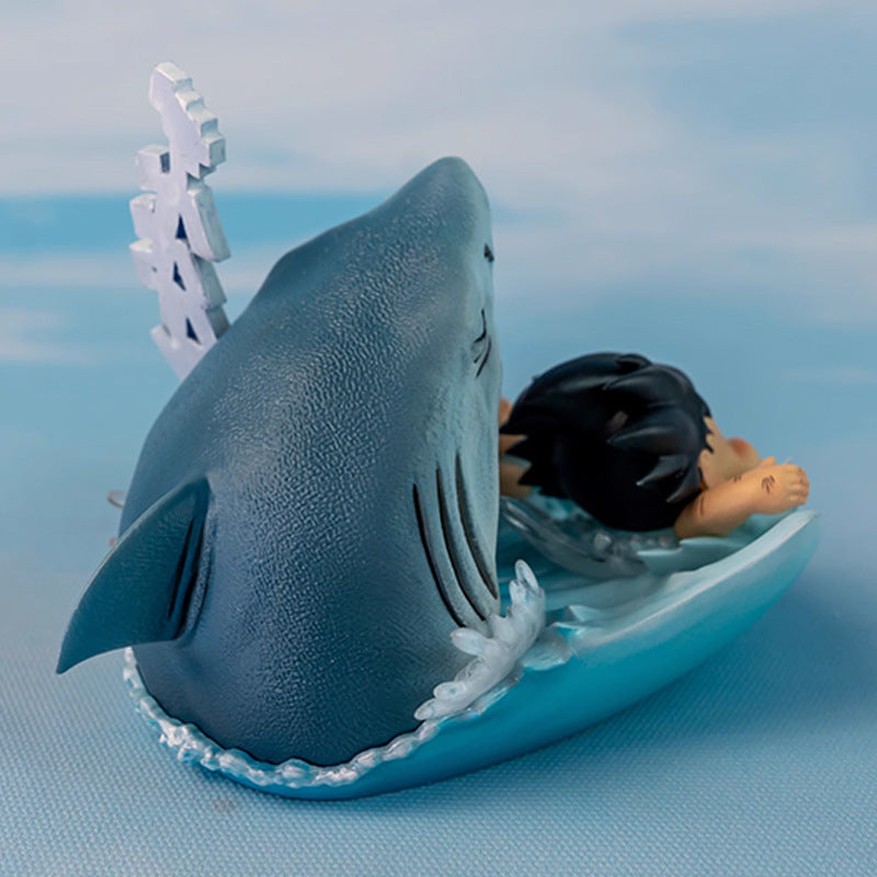 Panic in Paradise!  The Iconic Goku & Krillin Shark Chase Diorama Ornament/Little gift anime-inspired room upgrade piece for gaming setup decor