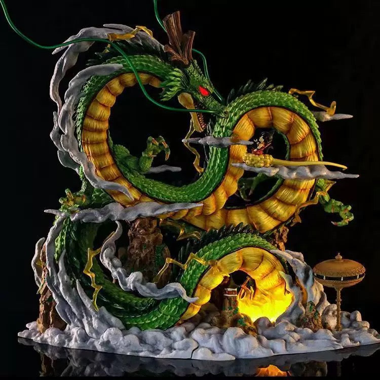 '+3 Anime Dragon Ball Z Shenron Eternal Dragon Statue - Featuring Kid Goku on Flying Nimbus - Premium LED Light-Up Base Anime Figure - 23cm High-End Collectible Sculpture with Luxury Display Box