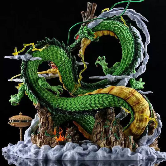'+3 Anime Dragon Ball Z Shenron Eternal Dragon Statue - Featuring Kid Goku on Flying Nimbus - Premium LED Light-Up Base Anime Figure - 23cm High-End Collectible Sculpture with Luxury Display Box