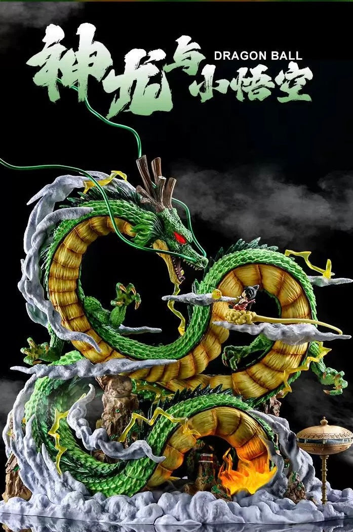 '+3 Anime Dragon Ball Z Shenron Eternal Dragon Statue - Featuring Kid Goku on Flying Nimbus - Premium LED Light-Up Base Anime Figure - 23cm High-End Collectible Sculpture with Luxury Display Box